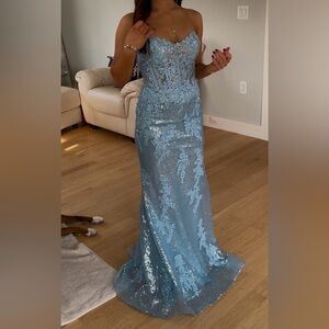 Sherri Hill 55609 Elegant Blue Sequin Strapless Prom Dress  size 00.